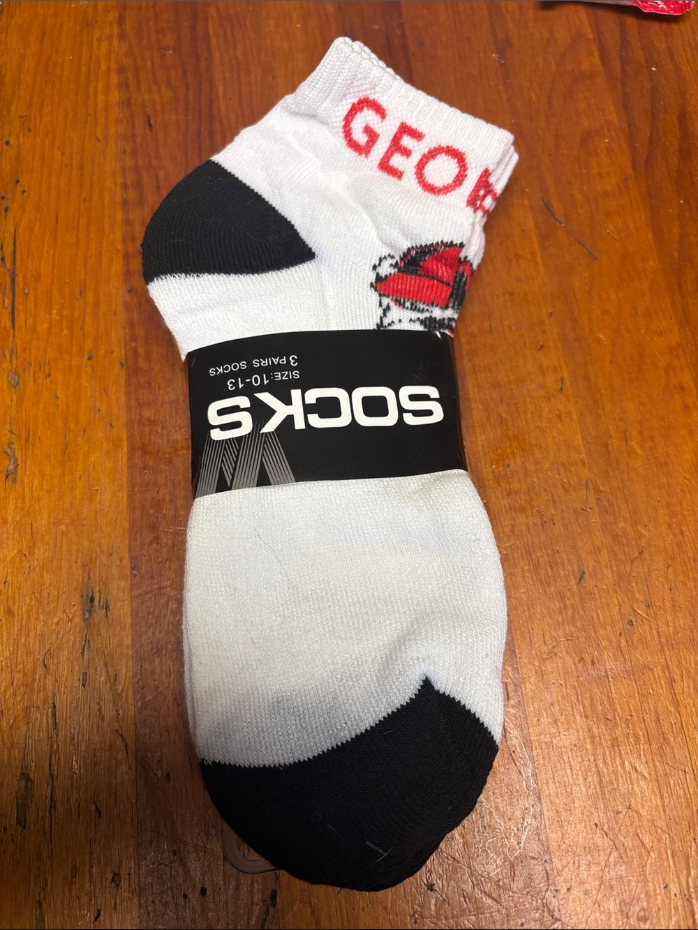 White & Black UGA GA Men’s Ankle Socks with Red Accent -